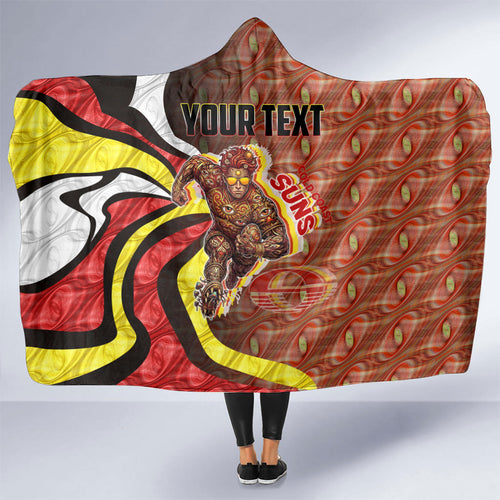 Personalised Gold Coast Suns Hooded Blanket Trippy Psychedelic Abstract Art Mascot Football Fans