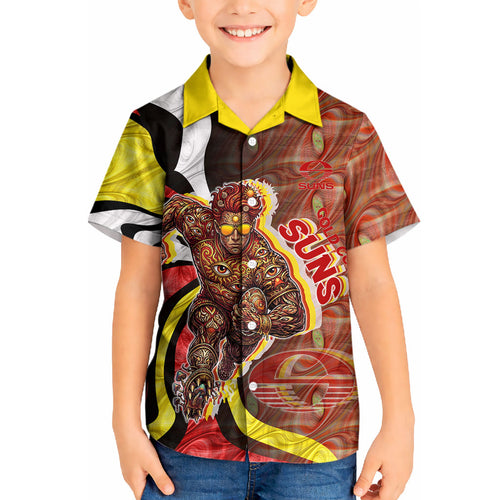 Personalised Gold Coast Suns Kid Hawaiian Shirt Trippy Psychedelic Abstract Art Mascot Football Fans