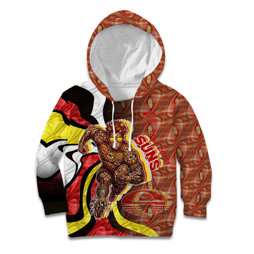 Personalised Gold Coast Suns Kid Hoodie Trippy Psychedelic Abstract Art Mascot Football Fans