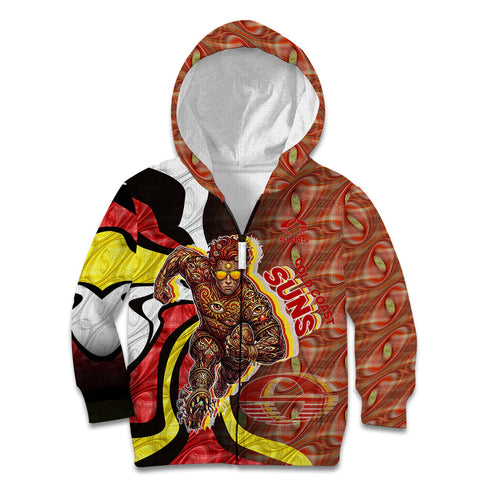 Personalised Gold Coast Suns Kid Hoodie Trippy Psychedelic Abstract Art Mascot Football Fans