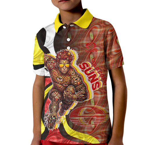 Personalised Gold Coast Suns Kid Polo Shirt Trippy Psychedelic Abstract Art Mascot Football Fans