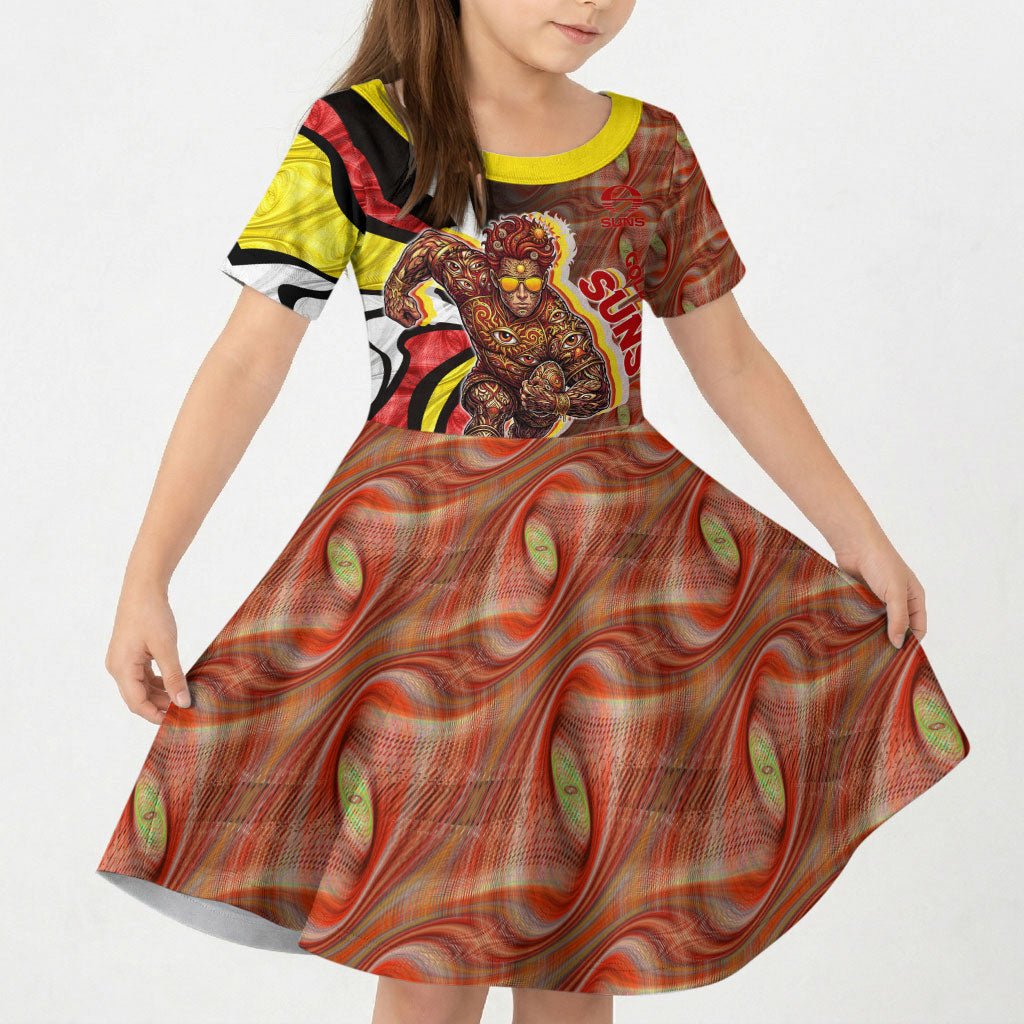Personalised Gold Coast Suns Kid Short Sleeve Dress Trippy Psychedelic Abstract Art Mascot Football Fans