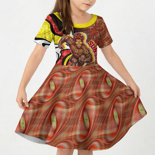 Personalised Gold Coast Suns Kid Short Sleeve Dress Trippy Psychedelic Abstract Art Mascot Football Fans