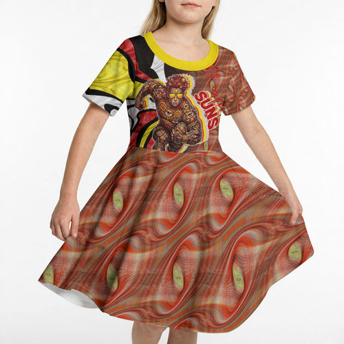 Personalised Gold Coast Suns Kid Short Sleeve Dress Trippy Psychedelic Abstract Art Mascot Football Fans