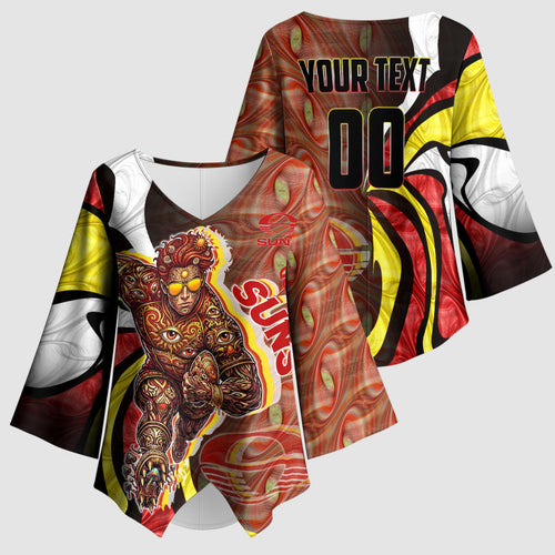 Personalised Gold Coast Suns Kimono Sleeve Blouse Trippy Psychedelic Abstract Art Mascot Football Fans