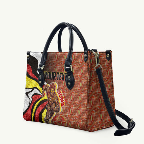 Personalised Gold Coast Suns Leather Bag Trippy Psychedelic Abstract Art Mascot Football Fans