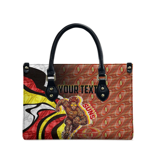 Personalised Gold Coast Suns Leather Bag Trippy Psychedelic Abstract Art Mascot Football Fans