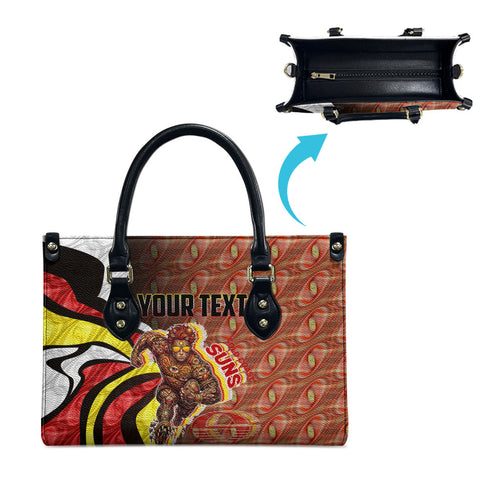 Personalised Gold Coast Suns Leather Bag Trippy Psychedelic Abstract Art Mascot Football Fans