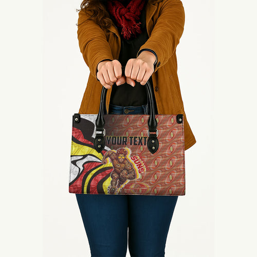 Personalised Gold Coast Suns Leather Bag Trippy Psychedelic Abstract Art Mascot Football Fans