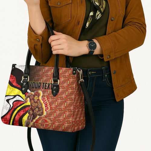 Personalised Gold Coast Suns Leather Bag Trippy Psychedelic Abstract Art Mascot Football Fans