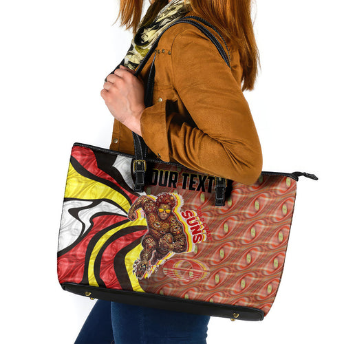 Personalised Gold Coast Suns Leather Tote Bag Trippy Psychedelic Abstract Art Mascot Football Fans