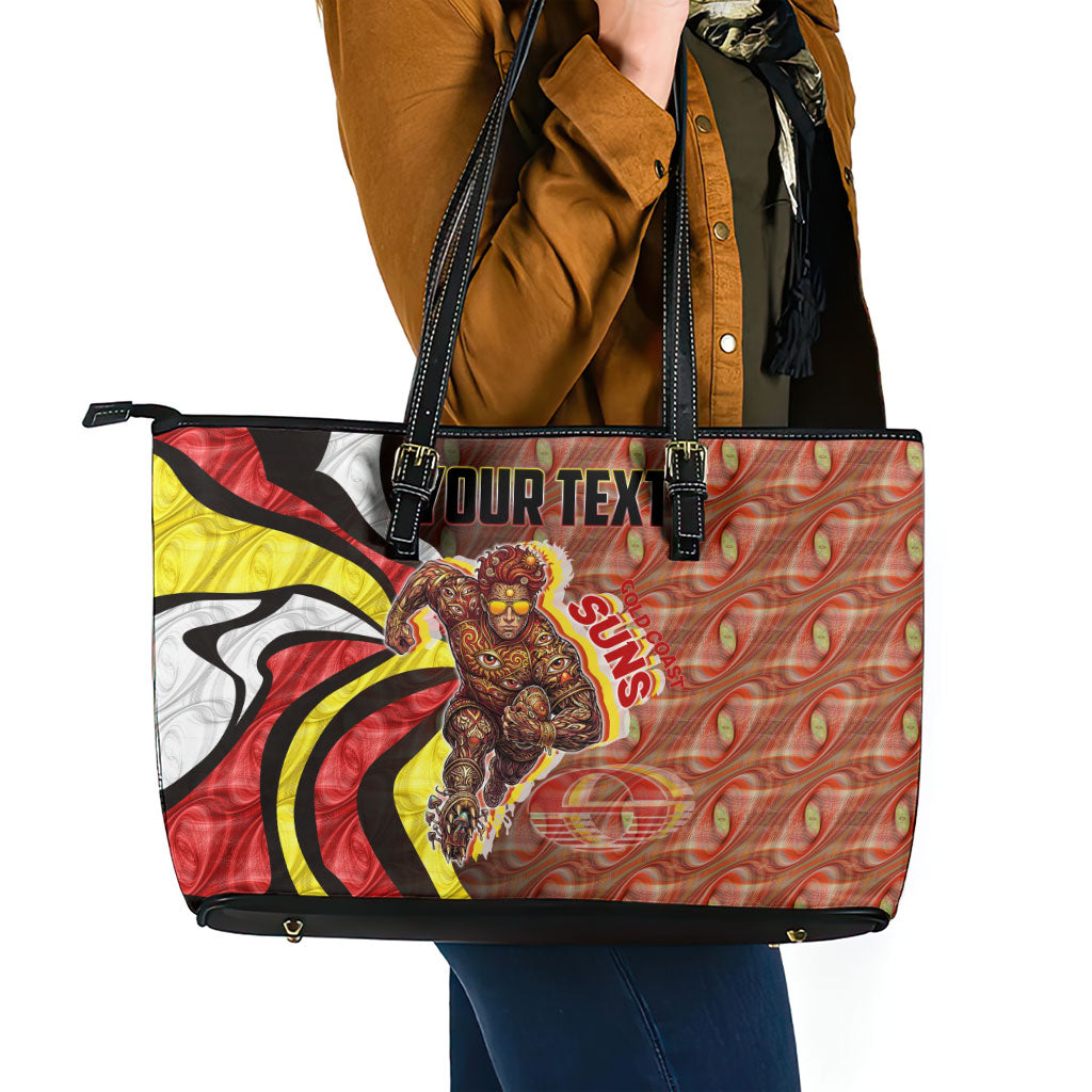 Personalised Gold Coast Suns Leather Tote Bag Trippy Psychedelic Abstract Art Mascot Football Fans