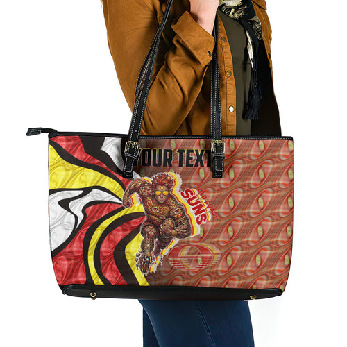 Personalised Gold Coast Suns Leather Tote Bag Trippy Psychedelic Abstract Art Mascot Football Fans