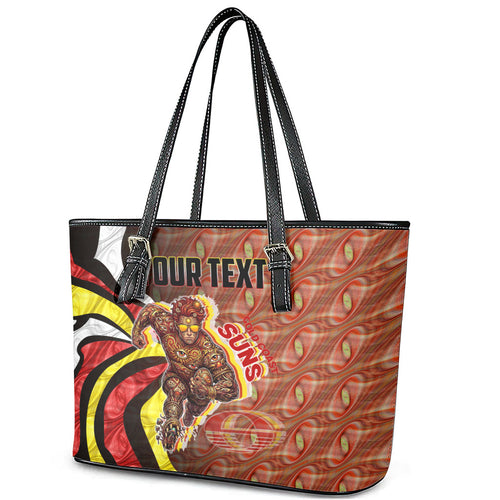 Personalised Gold Coast Suns Leather Tote Bag Trippy Psychedelic Abstract Art Mascot Football Fans
