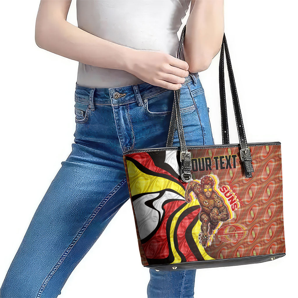 Personalised Gold Coast Suns Leather Tote Bag Trippy Psychedelic Abstract Art Mascot Football Fans