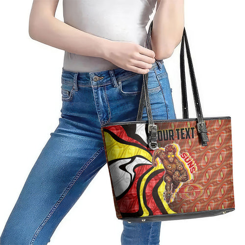 Personalised Gold Coast Suns Leather Tote Bag Trippy Psychedelic Abstract Art Mascot Football Fans