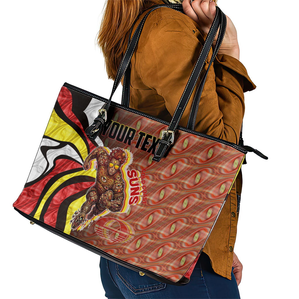 Personalised Gold Coast Suns Leather Tote Bag Trippy Psychedelic Abstract Art Mascot Football Fans