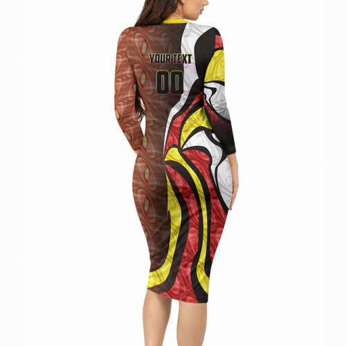 Personalised Gold Coast Suns Long Sleeve Bodycon Dress Trippy Psychedelic Abstract Art Mascot Football Fans