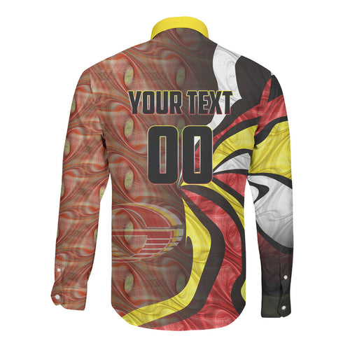 Personalised Gold Coast Suns Long Sleeve Button Shirt Trippy Psychedelic Abstract Art Mascot Football Fans