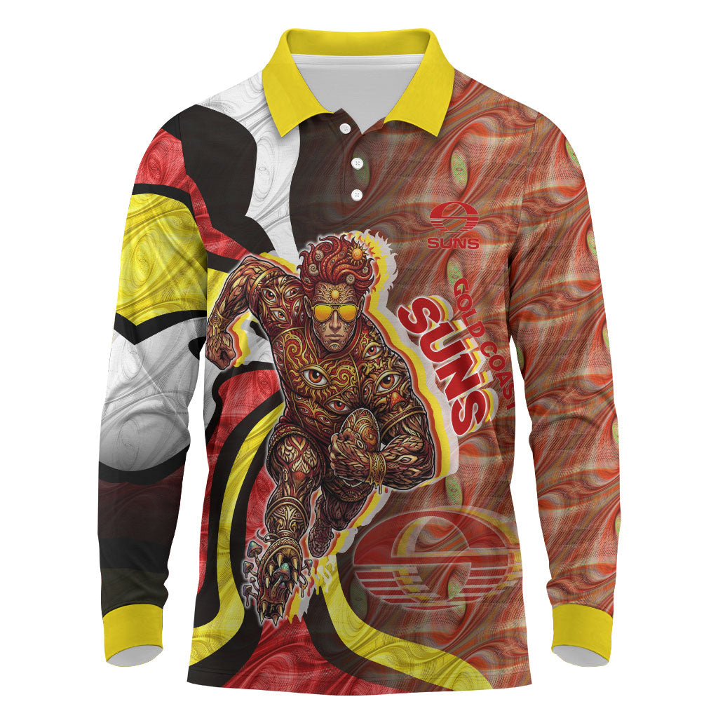 Personalised Gold Coast Suns Long Sleeve Polo Shirt Trippy Psychedelic Abstract Art Mascot Football Fans