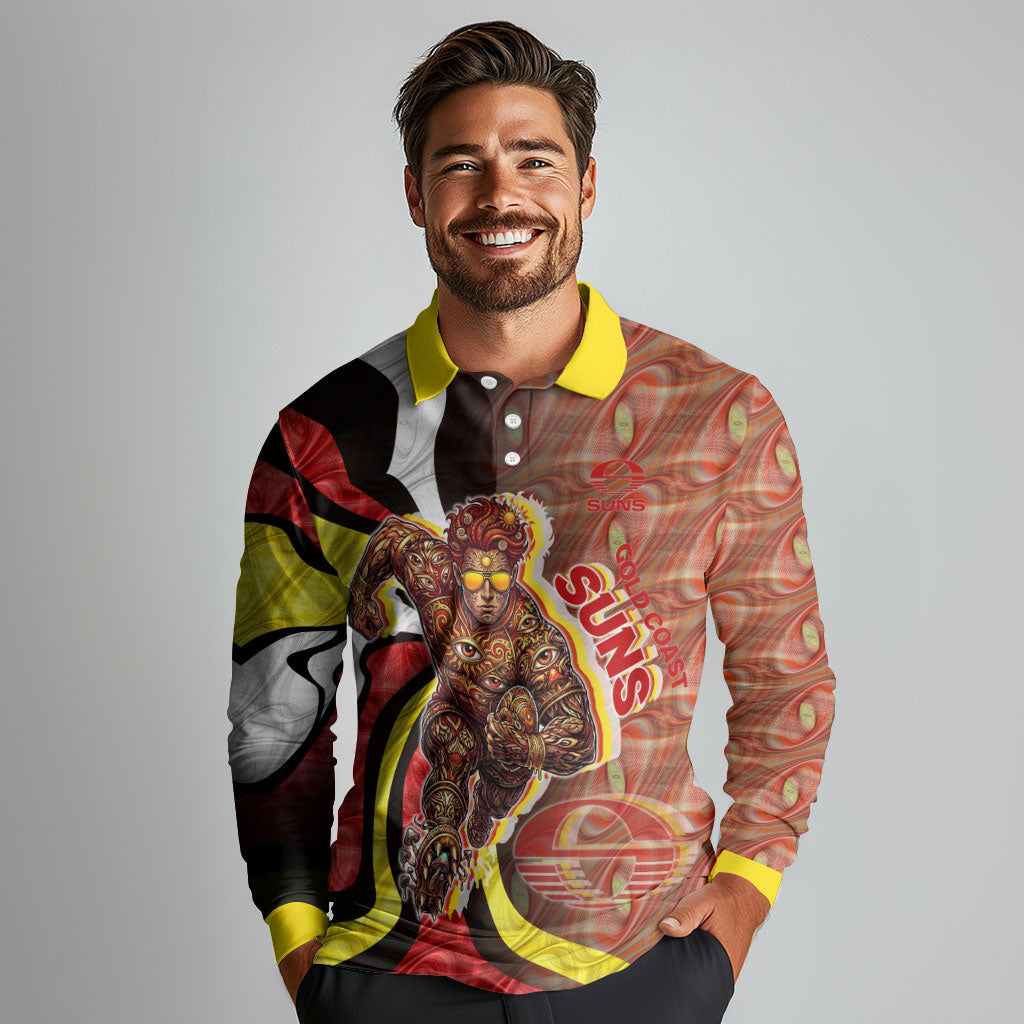 Personalised Gold Coast Suns Long Sleeve Polo Shirt Trippy Psychedelic Abstract Art Mascot Football Fans