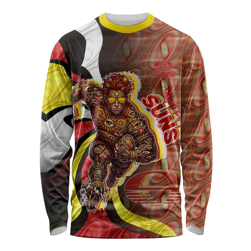 Personalised Gold Coast Suns Long Sleeve Shirt Trippy Psychedelic Abstract Art Mascot Football Fans