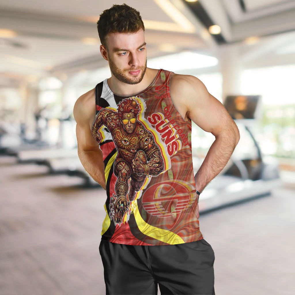 Personalised Gold Coast Suns Men Tank Top Trippy Psychedelic Abstract Art Mascot Football Fans