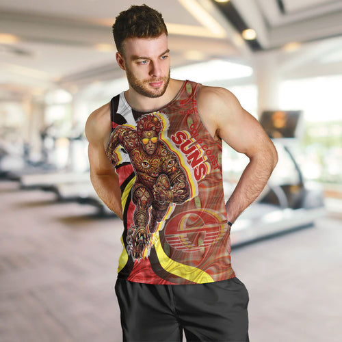 Personalised Gold Coast Suns Men Tank Top Trippy Psychedelic Abstract Art Mascot Football Fans