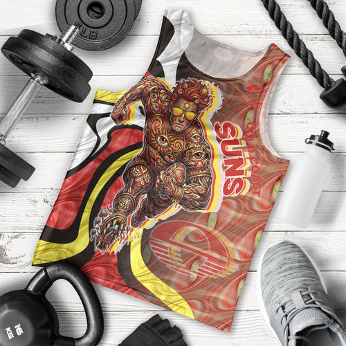 Personalised Gold Coast Suns Men Tank Top Trippy Psychedelic Abstract Art Mascot Football Fans