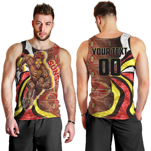 Personalised Gold Coast Suns Men Tank Top Trippy Psychedelic Abstract Art Mascot Football Fans