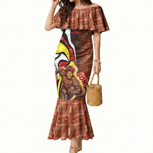 Personalised Gold Coast Suns Mermaid Dress Trippy Psychedelic Abstract Art Mascot Football Fans