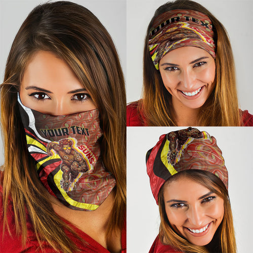 Personalised Gold Coast Suns Neck Gaiter Trippy Psychedelic Abstract Art Mascot Football Fans
