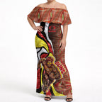 Personalised Gold Coast Suns Off Shoulder Maxi Dress Trippy Psychedelic Abstract Art Mascot Football Fans