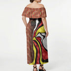 Personalised Gold Coast Suns Off Shoulder Maxi Dress Trippy Psychedelic Abstract Art Mascot Football Fans
