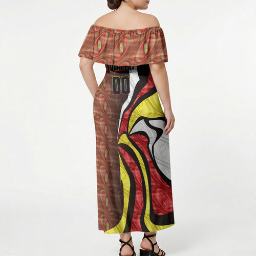 Personalised Gold Coast Suns Off Shoulder Maxi Dress Trippy Psychedelic Abstract Art Mascot Football Fans