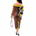 Personalised Gold Coast Suns Off The Shoulder Long Sleeve Dress Trippy Psychedelic Abstract Art Mascot Football Fans