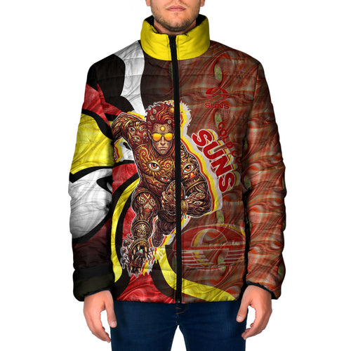 Personalised Gold Coast Suns Padded Jacket Trippy Psychedelic Abstract Art Mascot Football Fans