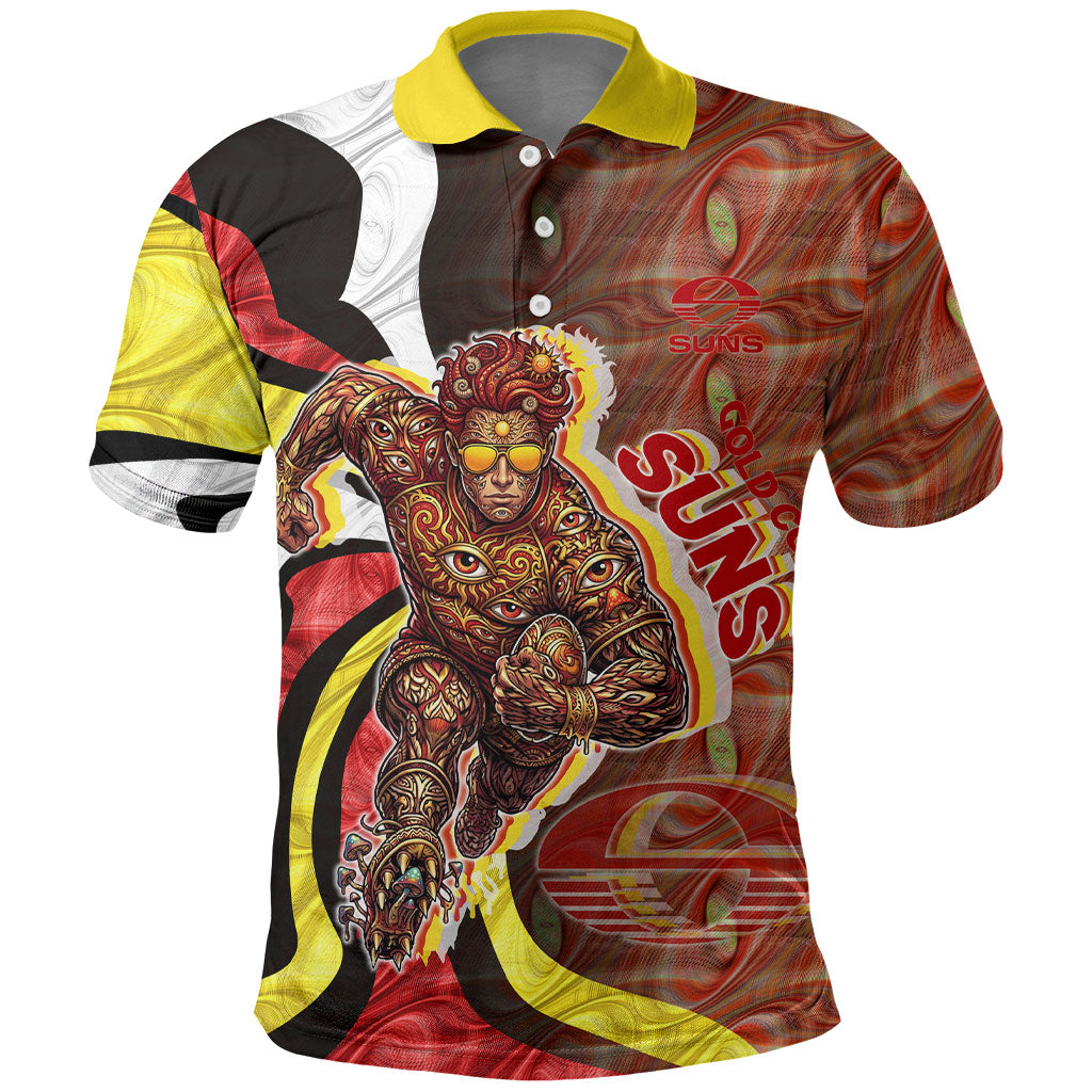 Personalised Gold Coast Suns Polo Shirt Trippy Psychedelic Abstract Art Mascot Football Fans