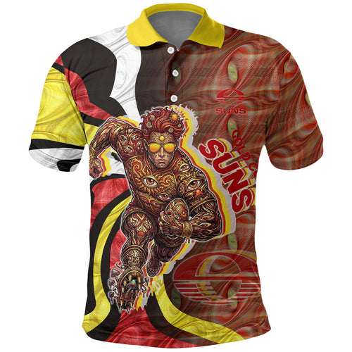 Personalised Gold Coast Suns Polo Shirt Trippy Psychedelic Abstract Art Mascot Football Fans