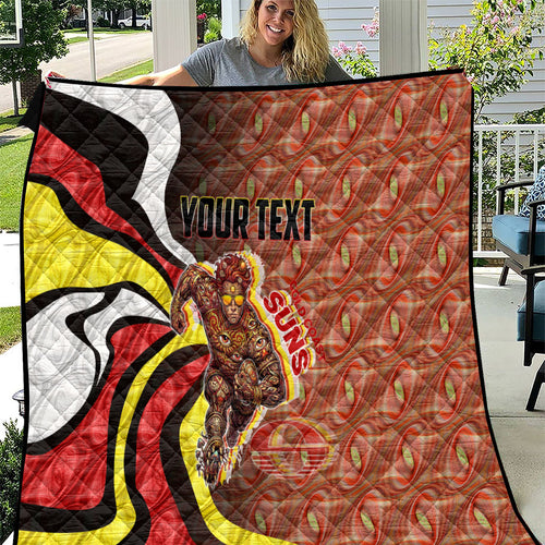 Personalised Gold Coast Suns Quilt Trippy Psychedelic Abstract Art Mascot Football Fans