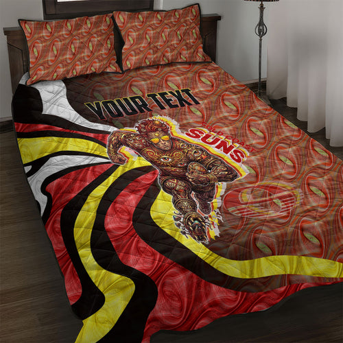 Personalised Gold Coast Suns Quilt Bed Set Trippy Psychedelic Abstract Art Mascot Football Fans