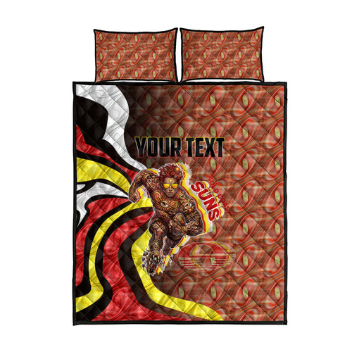 Personalised Gold Coast Suns Quilt Bed Set Trippy Psychedelic Abstract Art Mascot Football Fans