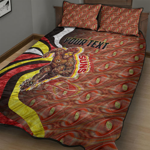 Personalised Gold Coast Suns Quilt Bed Set Trippy Psychedelic Abstract Art Mascot Football Fans