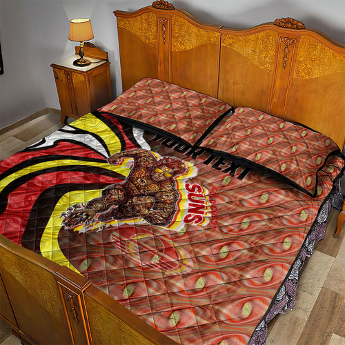 Personalised Gold Coast Suns Quilt Bed Set Trippy Psychedelic Abstract Art Mascot Football Fans