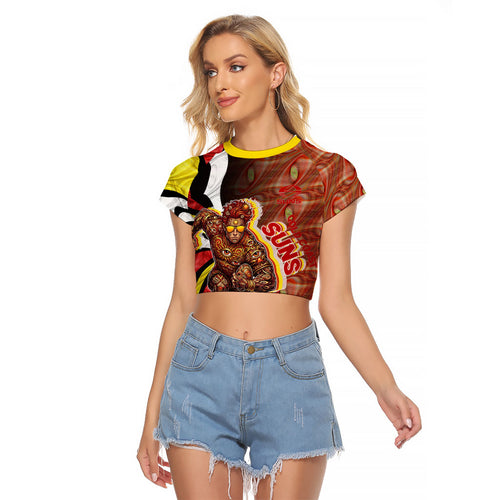 Personalised Gold Coast Suns Raglan Cropped T Shirt Trippy Psychedelic Abstract Art Mascot Football Fans