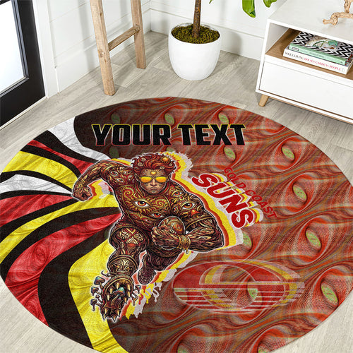 Personalised Gold Coast Suns Round Carpet Trippy Psychedelic Abstract Art Mascot Football Fans