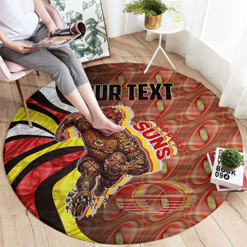 Personalised Gold Coast Suns Round Carpet Trippy Psychedelic Abstract Art Mascot Football Fans