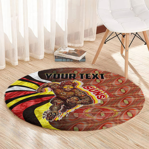 Personalised Gold Coast Suns Round Carpet Trippy Psychedelic Abstract Art Mascot Football Fans