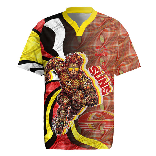 Personalised Gold Coast Suns Rugby Jersey Trippy Psychedelic Abstract Art Mascot Football Fans