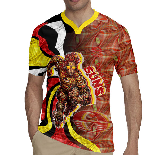 Personalised Gold Coast Suns Rugby Jersey Trippy Psychedelic Abstract Art Mascot Football Fans